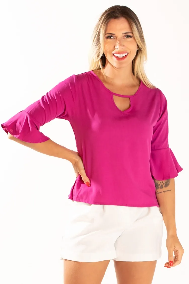 Blusa Dwz Manga Babado 3/4 Lisa