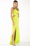 Vestido Dwz Longo Liso Com Recortes