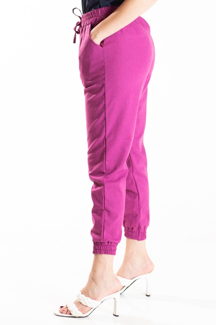 Calça de linho estilo jogger com cordão capri + brinde154 - R$ 52.99, cor  Rosa #27212, compre agora