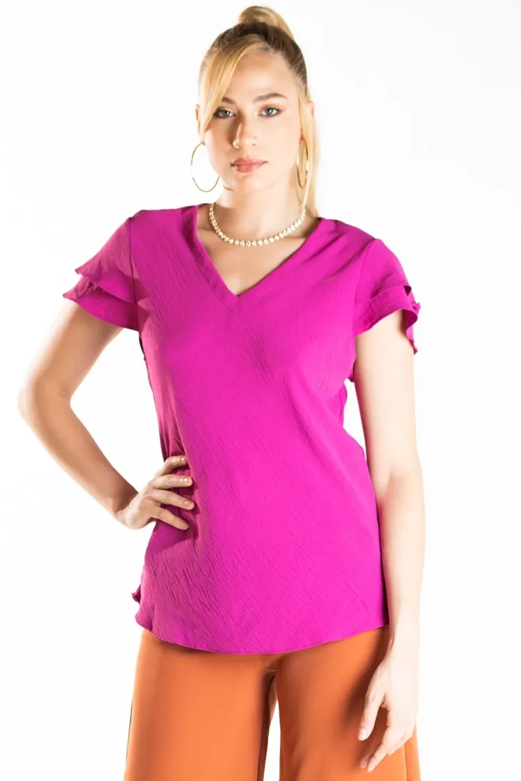 Blusa Dwz Manga Curta Lisa Com Babado