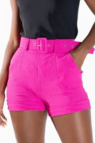 Short Dwz Com Cinto De Linho