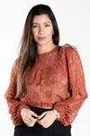 Cropped Dwz De Renda Com Manga Longa