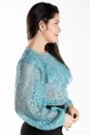 Cropped Dwz De Renda Com Manga Longa