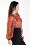 Cropped Dwz De Renda Com Manga Longa