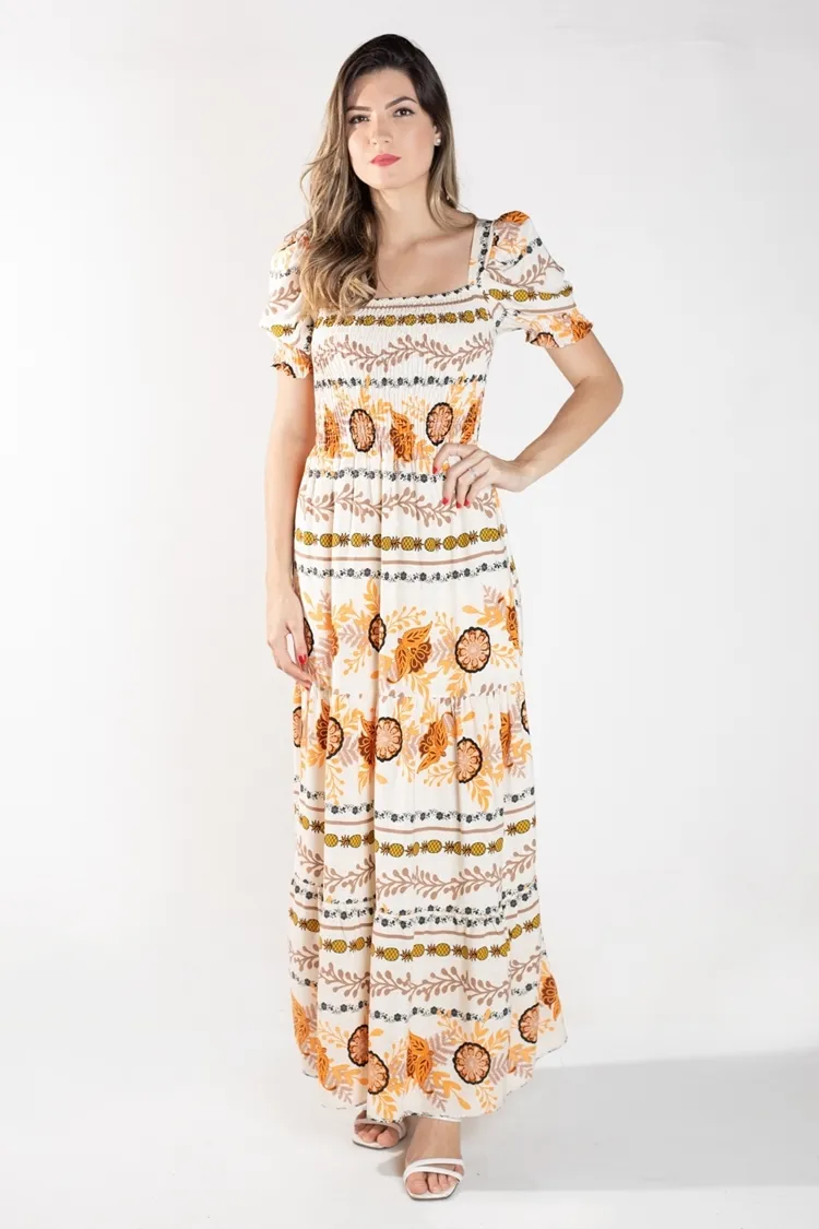 VESTIDO DWZ LONGO COM LASTEX ESTAMPADO
