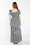 VESTIDO DWZ LONGO COM LASTEX LISTRADA