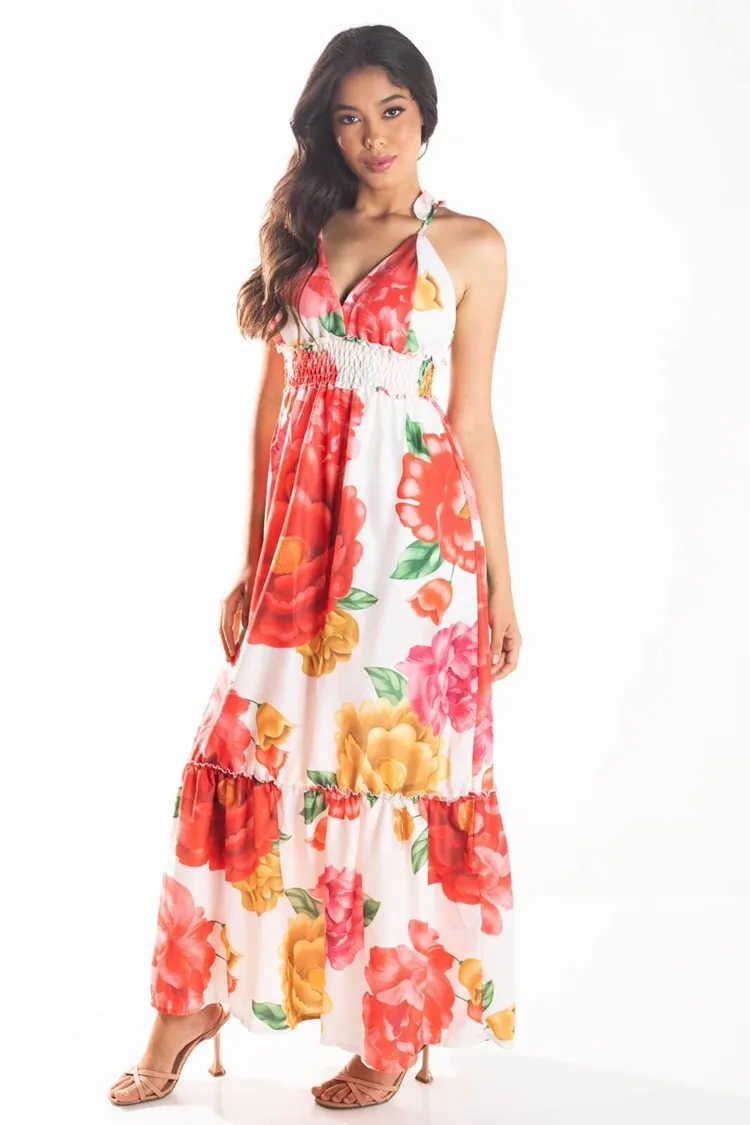 VESTIDO DWZ LONGO ESTAMPADO COM BOJO