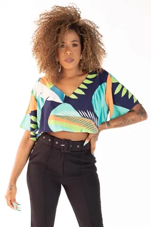 Cropped Dwz Estampado Com Elastico Na Cintura