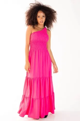 Vestido Dwz Lastex Liso Um Ombro Com Bojo