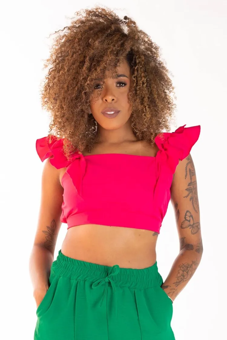 Cropped Dwz Babado Com Amarracao