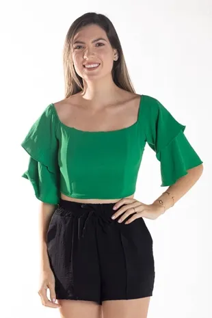 Cropped Dwz Com Barbatana Manga Babado
