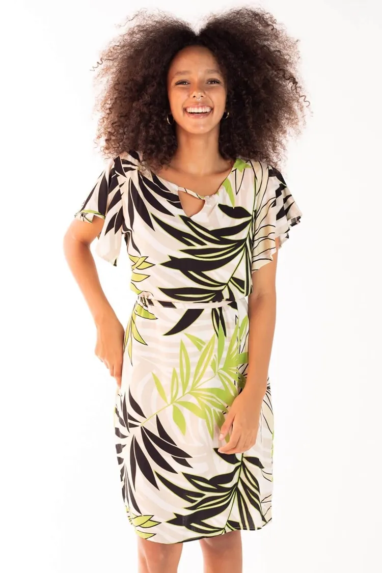 Vestido Dwz Estampado Manga Babado