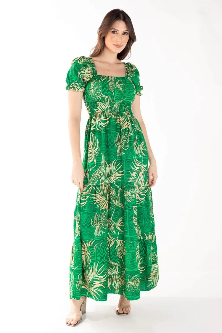 Vestido Dwz Longo Estampado Com Lastex