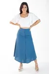 Saia Dwz Midi Com Botoes De Linho