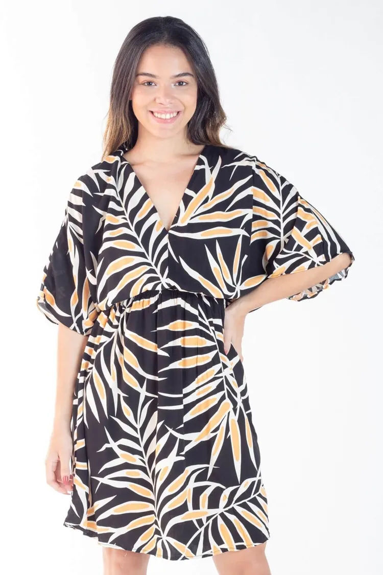 Vestido Dwz Estampado Manga Ampla