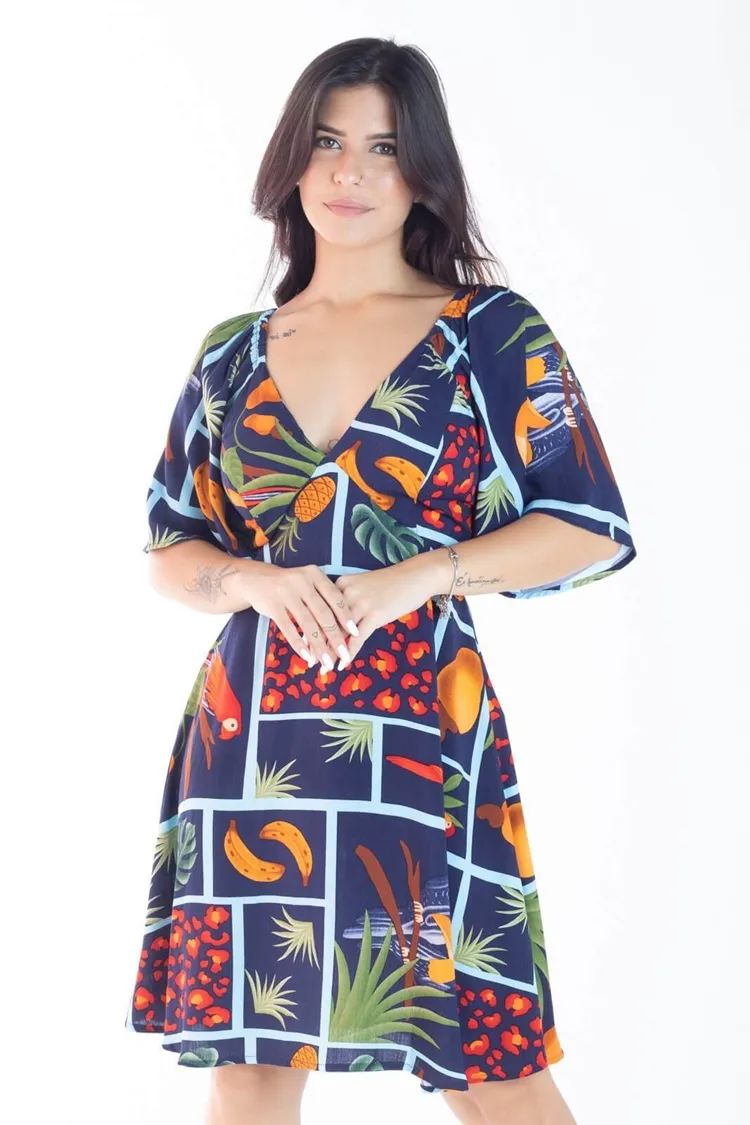 Vestido Dwz Estampado Com Lastex