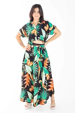 Conjunto Dwz Estampado Cropped e Saia