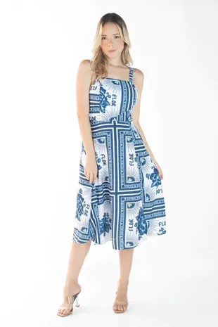 Vestido Dwz Estampado Midi Com Alcas Regulaveis