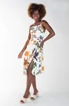 Vestido Dwz Estampado Midi Com Alcas Regulaveis