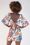 Vestido Dwz Estampado Com Manga e Amarracao Nas Costas
