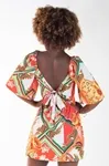 Vestido Dwz Estampado Com Manga e Amarracao Nas Costas