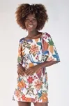 Vestido Dwz Estampado Com Manga e Amarracao Nas Costas