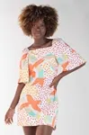 Vestido Dwz Estampado Com Manga e Amarracao Nas Costas