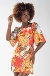 Vestido Dwz Estampado Com Manga e Amarracao Nas Costas