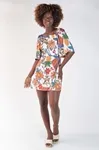 Vestido Dwz Estampado Com Manga e Amarracao Nas Costas
