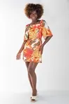 Vestido Dwz Estampado Com Manga e Amarracao Nas Costas