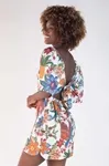 Vestido Dwz Estampado Com Manga e Amarracao Nas Costas