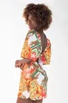 Vestido Dwz Estampado Com Manga e Amarracao Nas Costas