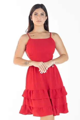 Vestido Dwz Liso Com Babado e Recortes