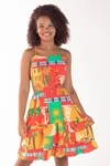 Vestido Dwz Estampado Com Babado e Recortes