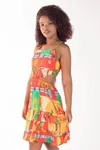 Vestido Dwz Estampado Com Babado e Recortes