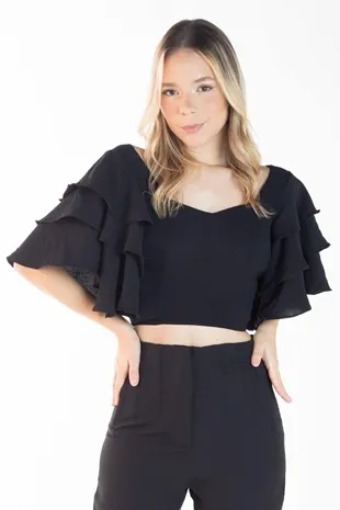 Cropped Dwz Liso Manga Babado