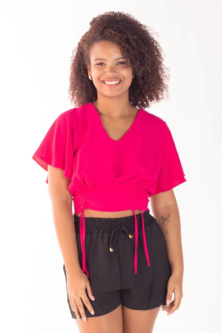 Cropped Dwz Liso Manga Curta Com Puxador