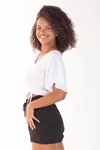 Cropped Dwz Liso Manga Curta Com Puxador