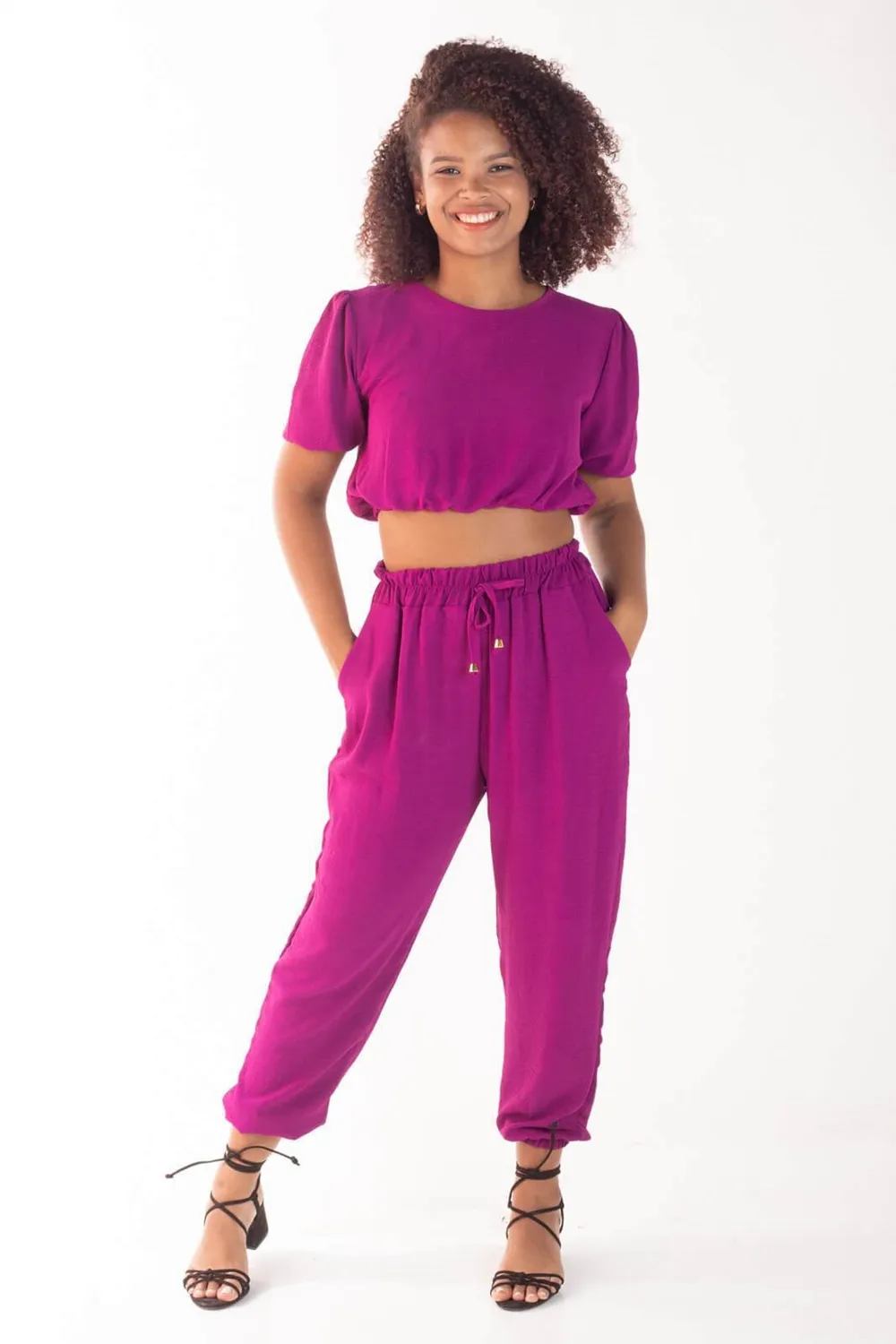 レディースウェア WS DOBBY SUCKER CROPPED PANTS Conjunto Dwz Cropped Com Calca Jogger - Conjunto Dwz Cropped Com