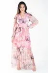 Vestidos Dwz Longo De Tule Estampado Manga Longa