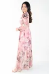 Vestidos Dwz Longo De Tule Estampado Manga Longa