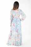 Vestidos Dwz Longo De Tule Estampado Manga Longa