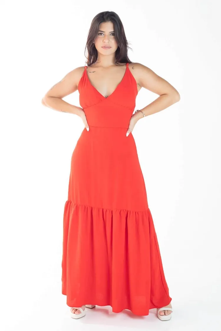 Vestido Dwz Longo Liso Com Bojo