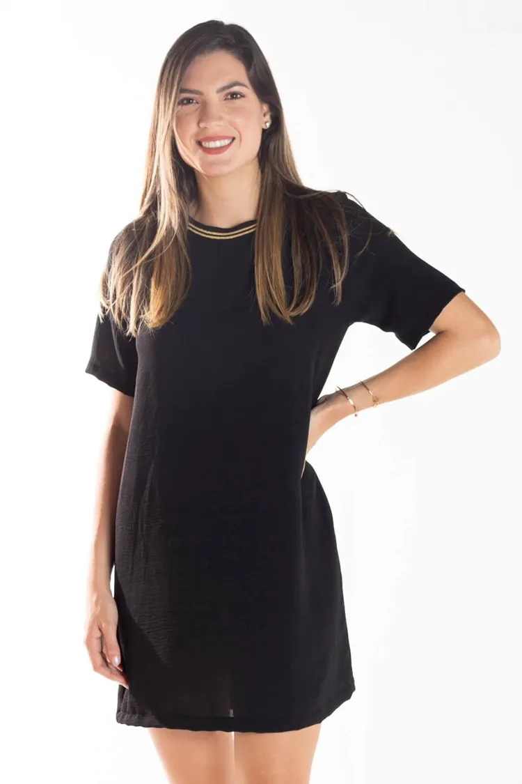 Vestido Dwz curto liso gola com lurex