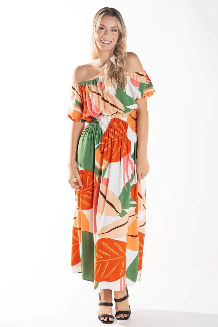 Vestido Dwz Estampado Longo Com Lastex