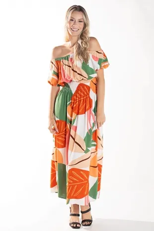 Vestido Dwz Estampado Longo Com Lastex