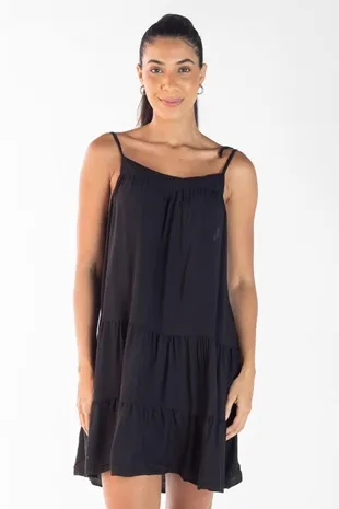 Vestido Dwz Curto Liso Amarracao Nas Alcas