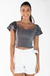 Cropped Dwz Lurex Com Manga Babado