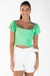 Cropped Dwz Lurex Com Manga Babado
