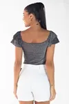 Cropped Dwz Lurex Com Manga Babado